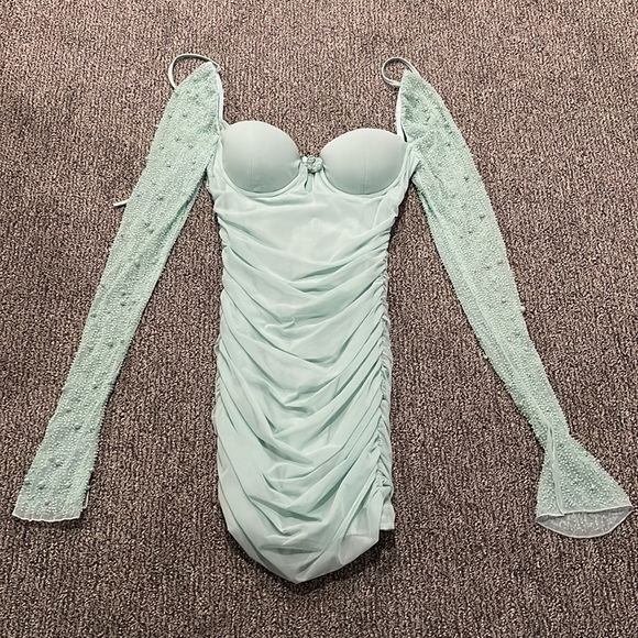 NWT Oh Polly St. Germain Embellished Long Sleeve Mini Dress in Aqua - Picture 3 of 7